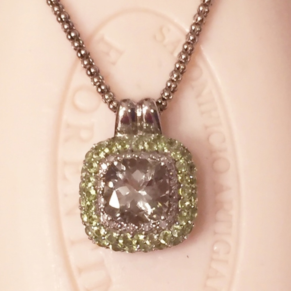 Green quartz and Peridot 925 Pendent Braided 925 Chain